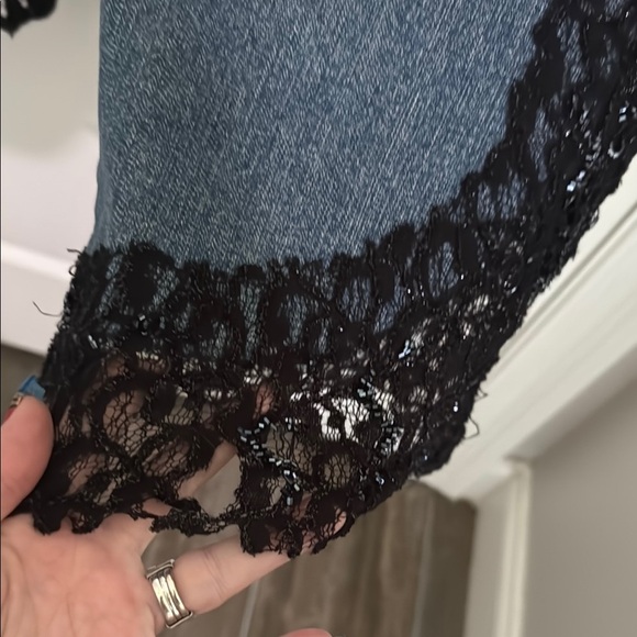 Bisou Bisou Blue and Black Flare Wide Leg Jeans - Picture 6 of 14